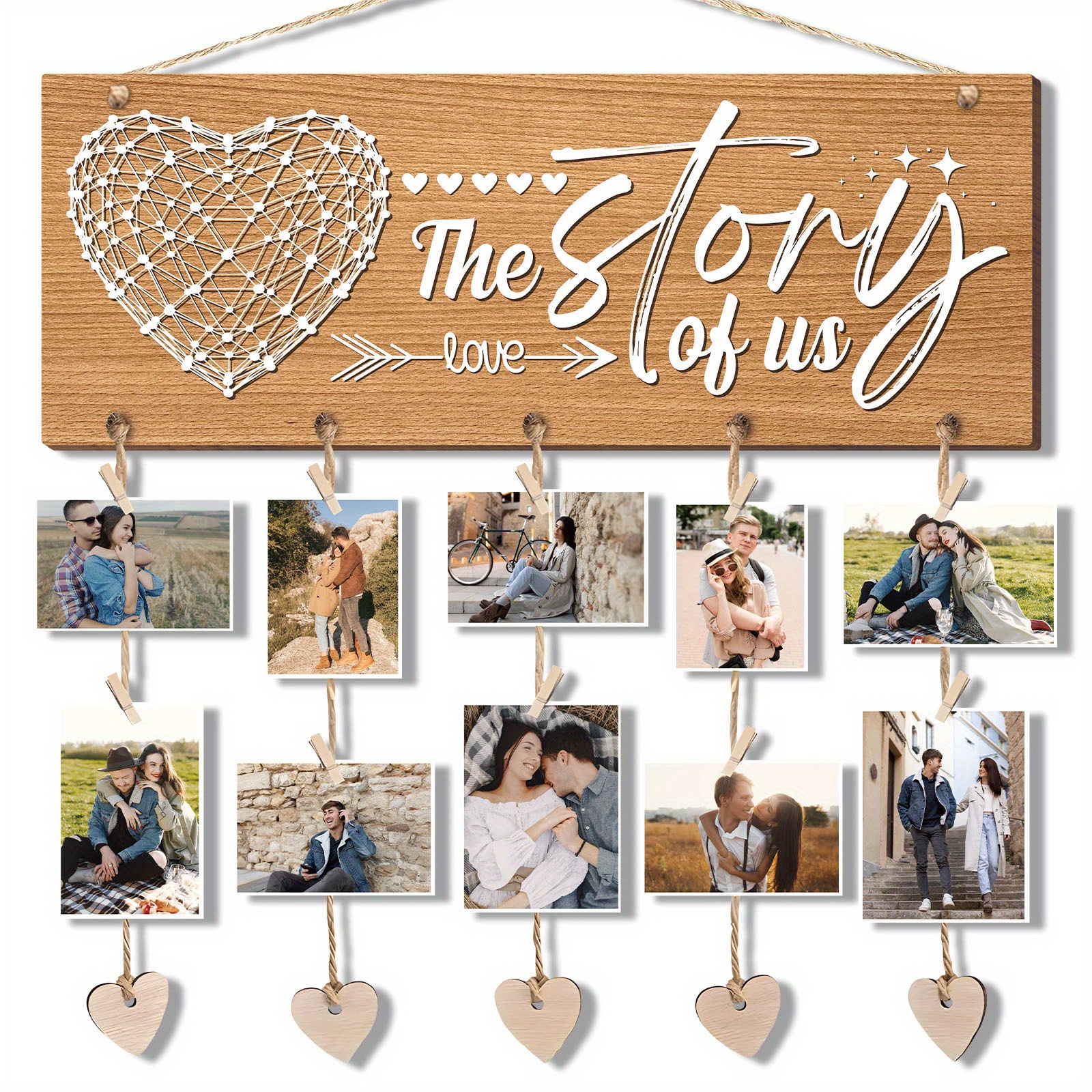 TEMU 1 Set Wooden Hanging Photo Frame With Heart-shaped Clips - " Of Us" Design, Ideal For Couples - Perfect Gift For Birthdays, Anniversaries,