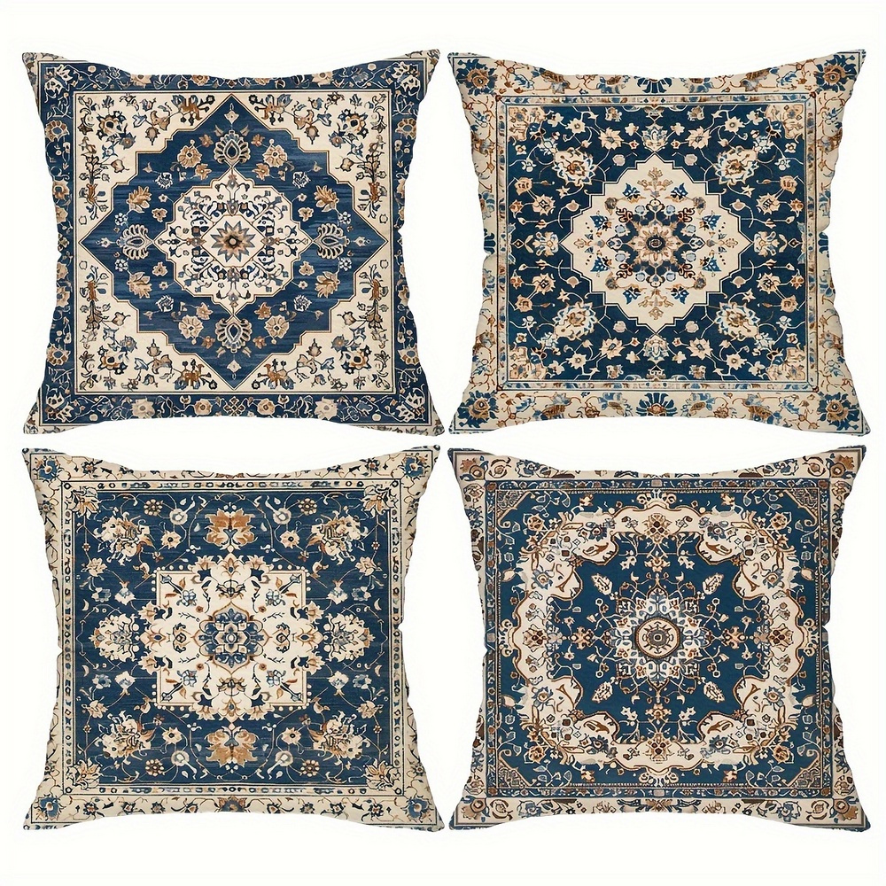 

4pcs Set Retro , Bohemian Ethnic Throw Pillow Covers - Soft Short Plush, Zip Closure, Hand Washable - Living Room, Bedroom, Office Decor (18x18 Inches)