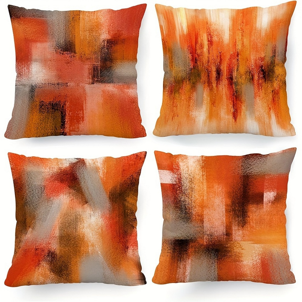 

4-pack Vintage Style Short Plush Cushion Covers, 18x18 Inches, Burnt Orange & Grey, Zippered Throw Pillow Cases For Sofa, Couch, Bedroom, Office, Hand Wash Only, Cotton & Polyester