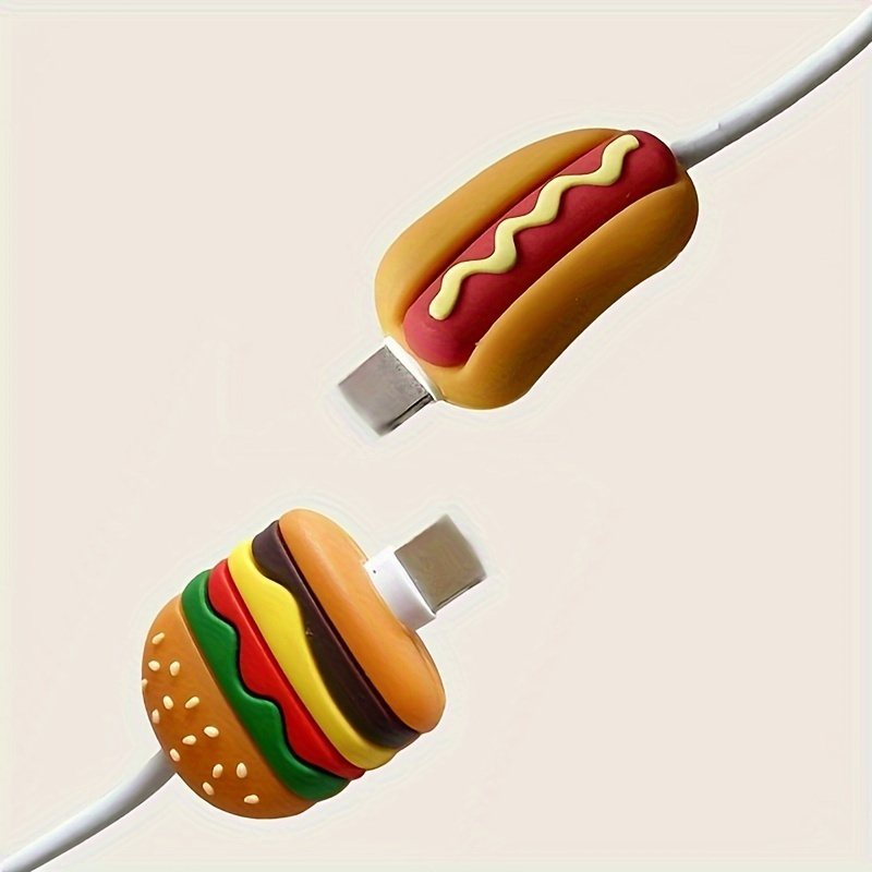 

2pcs Burger Hot Dog Protective Cover Cartoon Anti , Charging Cable Protective Cover