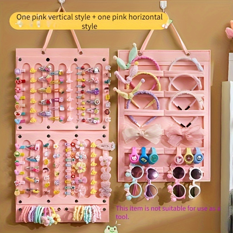 Image of 2pcs Wall-mounted Storage Shelf For Hair Clips, Headbands, And Hair Ties, Hair Accessory Display Rack, Felt Storage Shelf