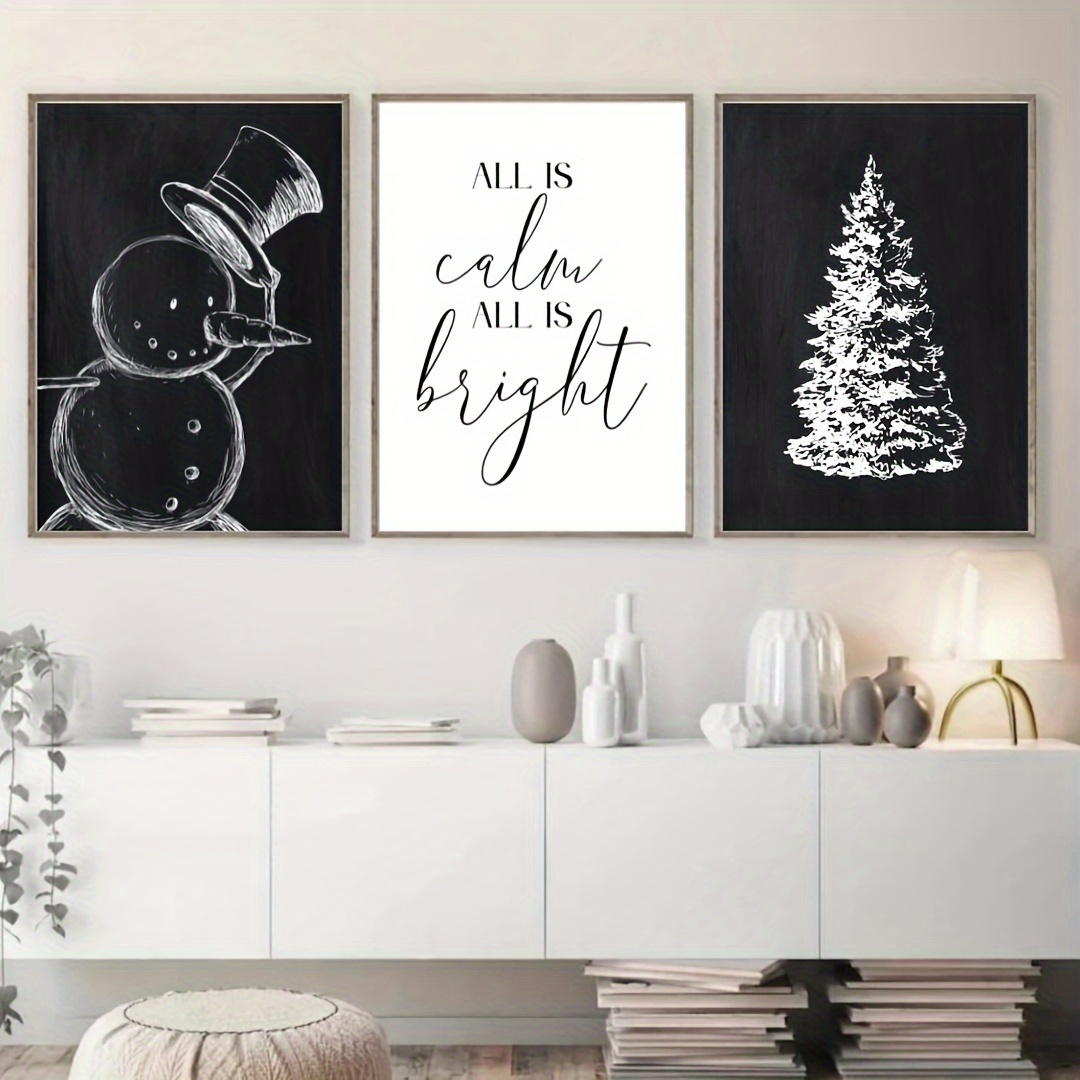 

3-piece Winter Wonderland Snowman And Tree Poster Set - Casual Style Vertical Oblong Canvas Prints For Home And Bedroom Wall Decoration - Frameless Artwork Ideal For New Year Gifts