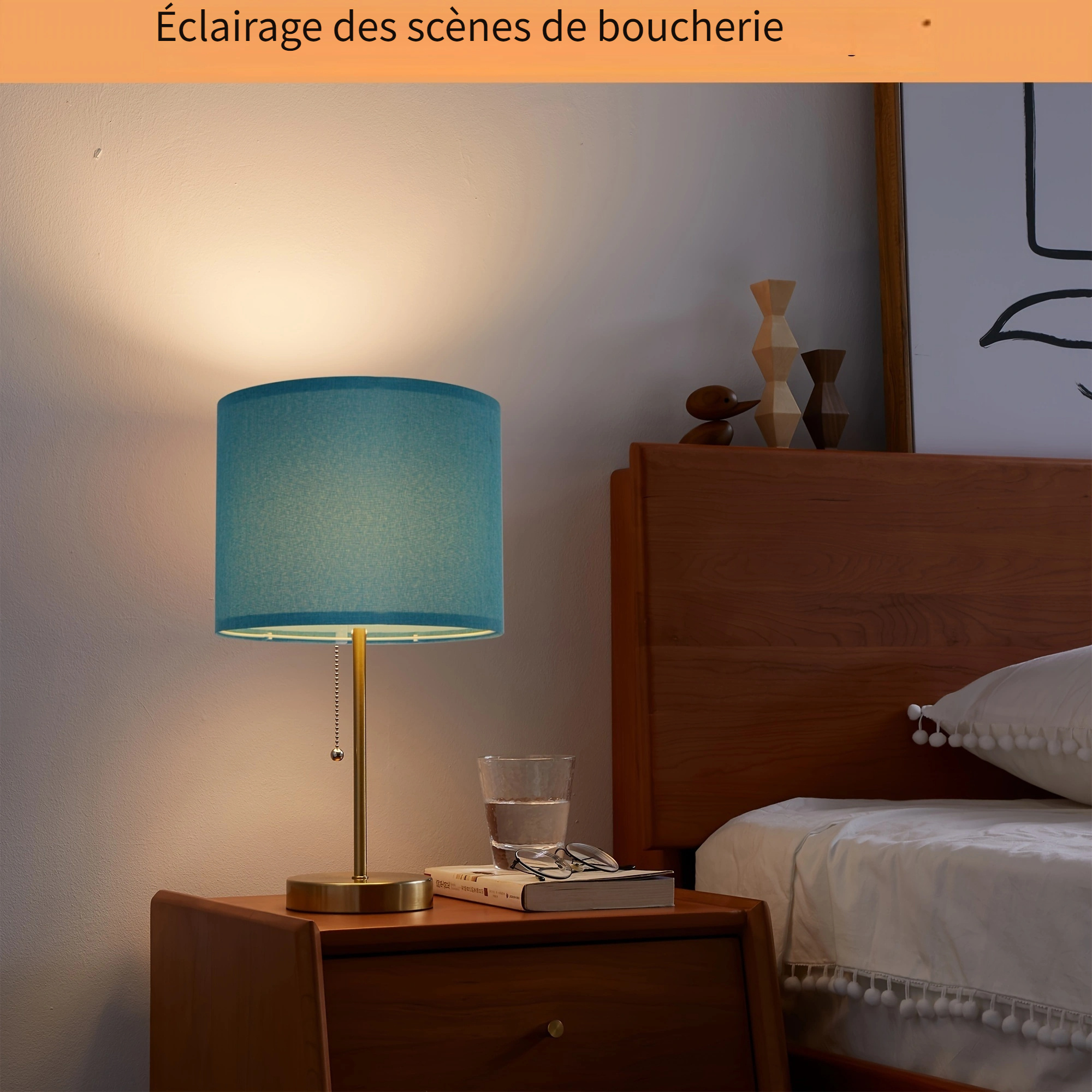 Abat-Jour Cylindrique En Tissu Bleu Mat - Pour Lampe De Bureau Ou Lampadaire - Diamètre Intérieur 4 Cm, Douille E27
