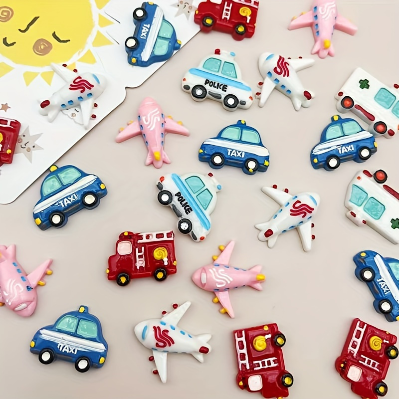 

18pcs Cute Resin Car & School Bus Ornaments, Suitable For Jewelry Making - Multifunctional Accessories For Shoes, Boots, Watches