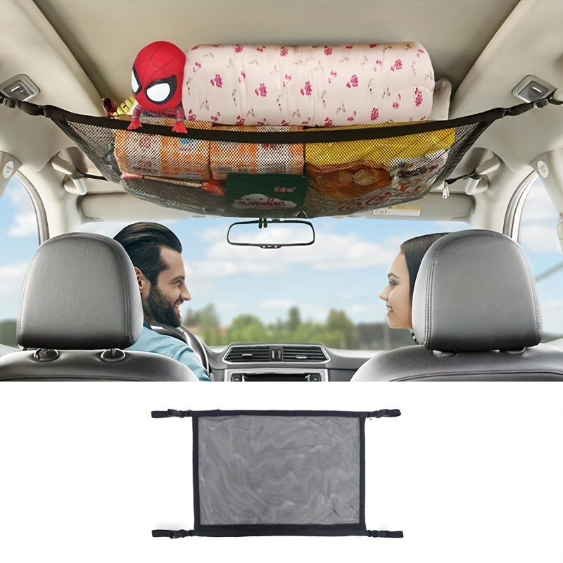 

Adjustable Double-layer Car Ceiling Bag - Fit For Suvs, Long Travel Organizer For Tents, Quilts, Toys, And More, Vehicle Cargo Management | Netting | Fabric