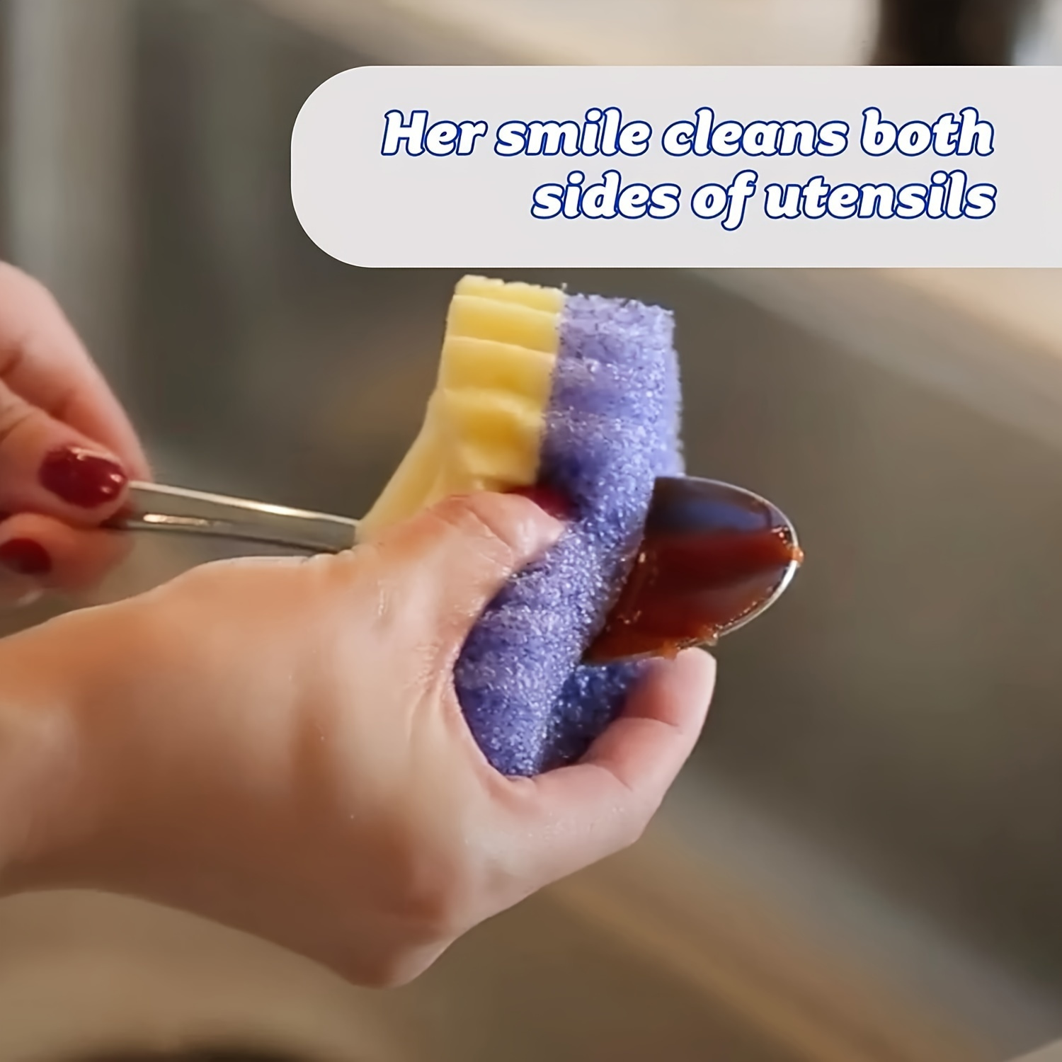 & Mommy Double-sided Sponge Set - No Scratches, Deep Cleaning Kitchen, Bathroom, etc. - Ergonomic Polyurethane Design Sponge Holder, Suitable for Kitchen Sink