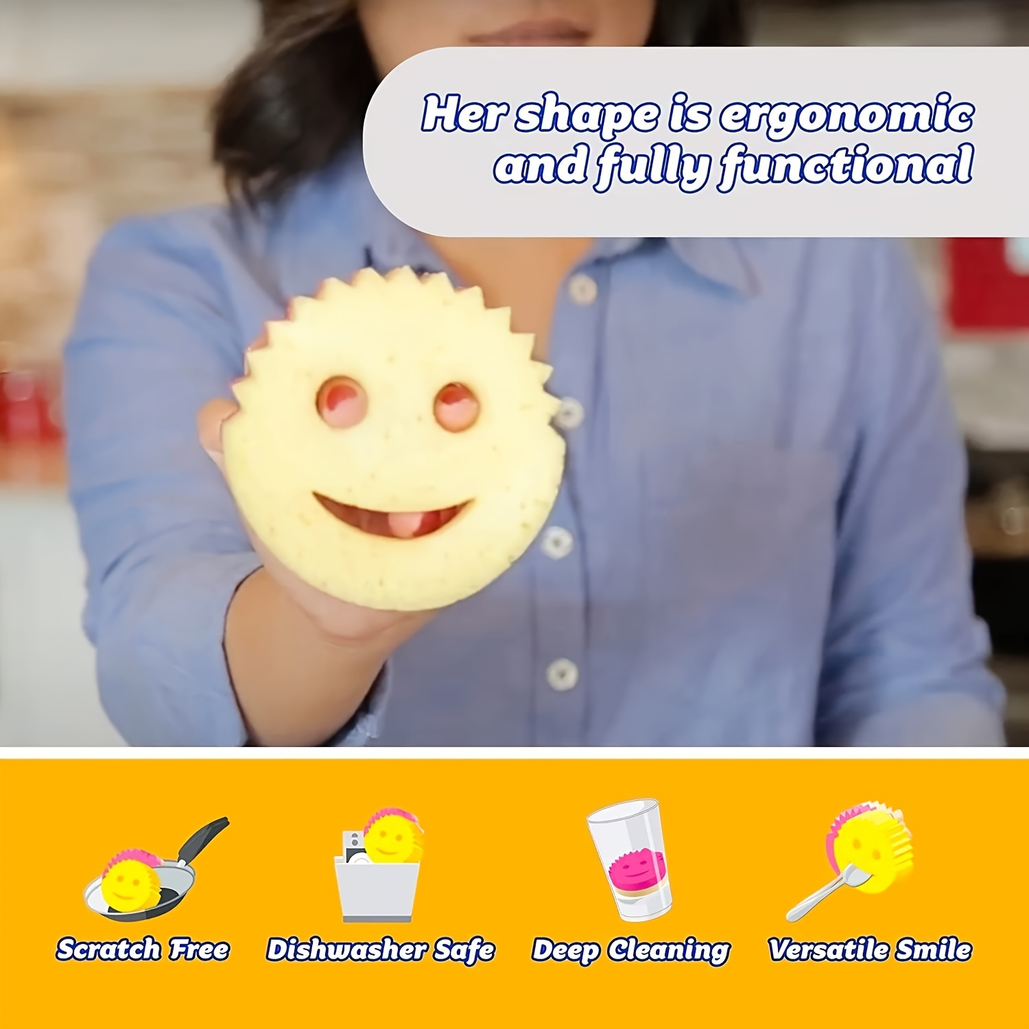 & Mommy Double-sided Sponge Set - No Scratches, Deep Cleaning Kitchen, Bathroom, etc. - Ergonomic Polyurethane Design Sponge Holder, Suitable for Kitchen Sink