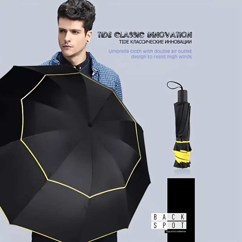 

Solid Color 10 Ribs Waterproof Umbrella With Uv Protection, Casual Durable Portable Large Umbrella For Men & Women