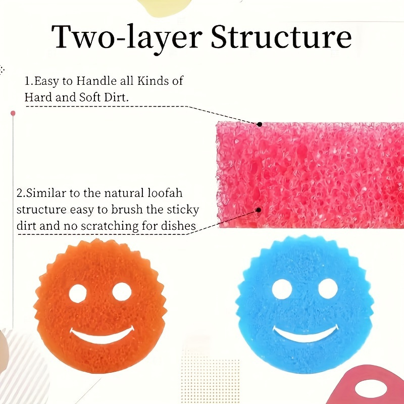 & Mommy Double-sided Sponge Set - No Scratches, Deep Cleaning Kitchen, Bathroom, etc. - Ergonomic Polyurethane Design Sponge Holder, Suitable for Kitchen Sink