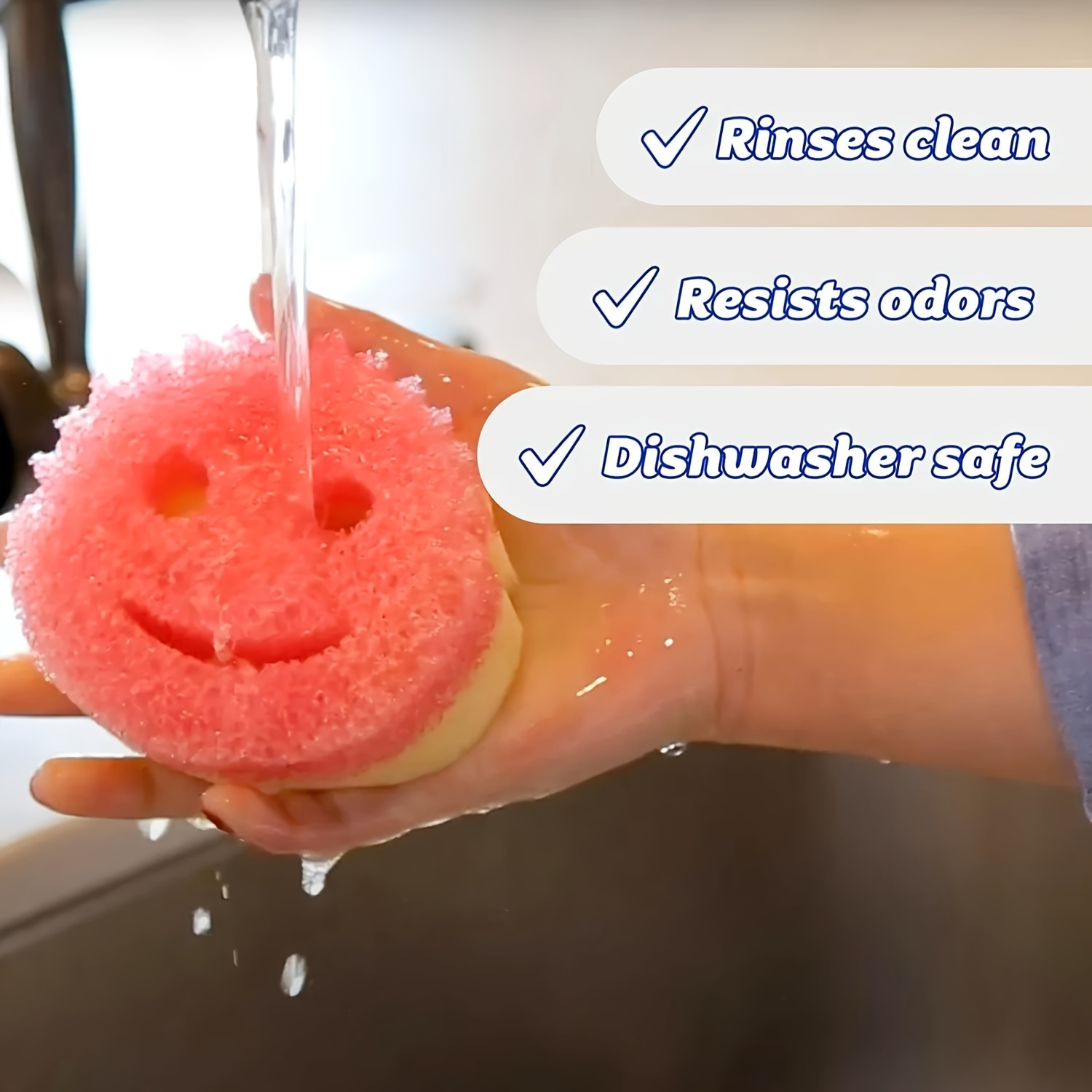 & Mommy Double-sided Sponge Set - No Scratches, Deep Cleaning Kitchen, Bathroom, etc. - Ergonomic Polyurethane Design Sponge Holder, Suitable for Kitchen Sink