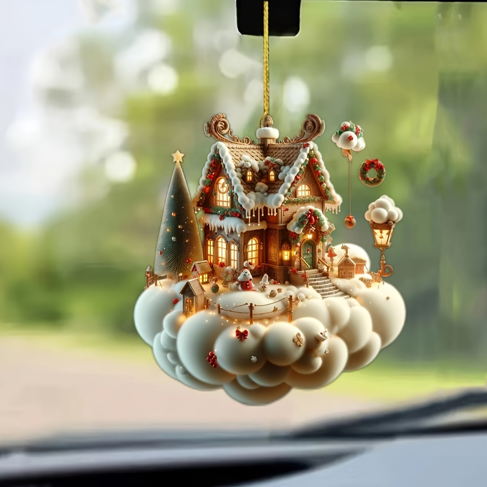 

Acrylic Christmas Village Hanging Ornament - Festive 2d Pendant With Glittering Details, Suitable For Home Décor, Rear View Mirror, Keychain & Gift Packaging, Christmas Tree Accessory (1pc)