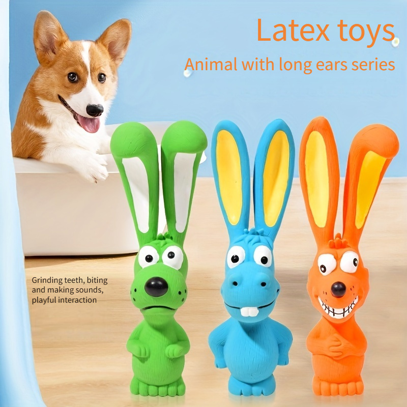 

1pc Cute Long Ear Rabbit Design Dog Chew Rubber Toys, Tough Squeaky Dog Grinding Teeth Toys