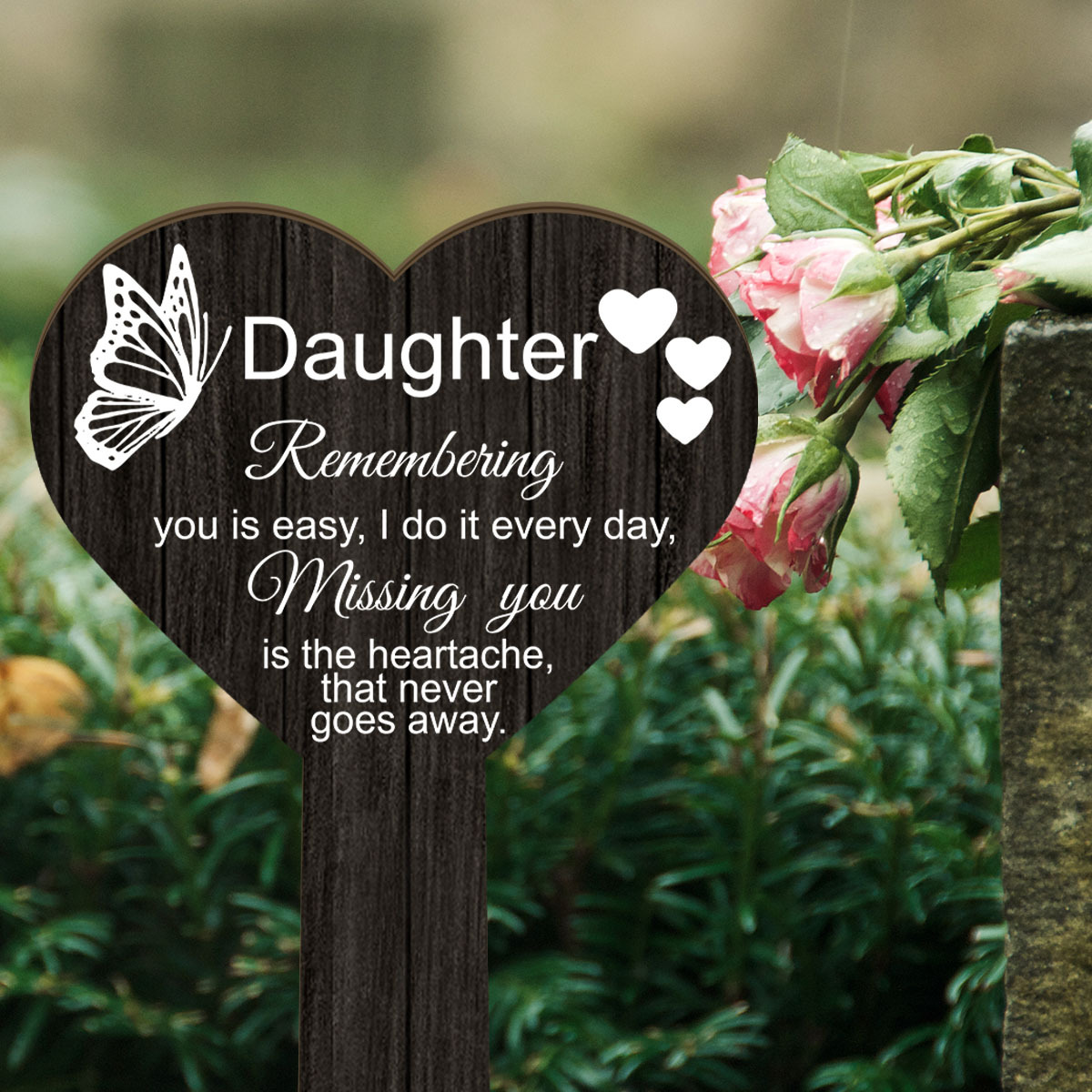 

Heart-shaped Wooden Memorial Garden Stake For Daughter - Sympathy , Cemetery Decor & Grieving - Outdoor Remembrance Sign