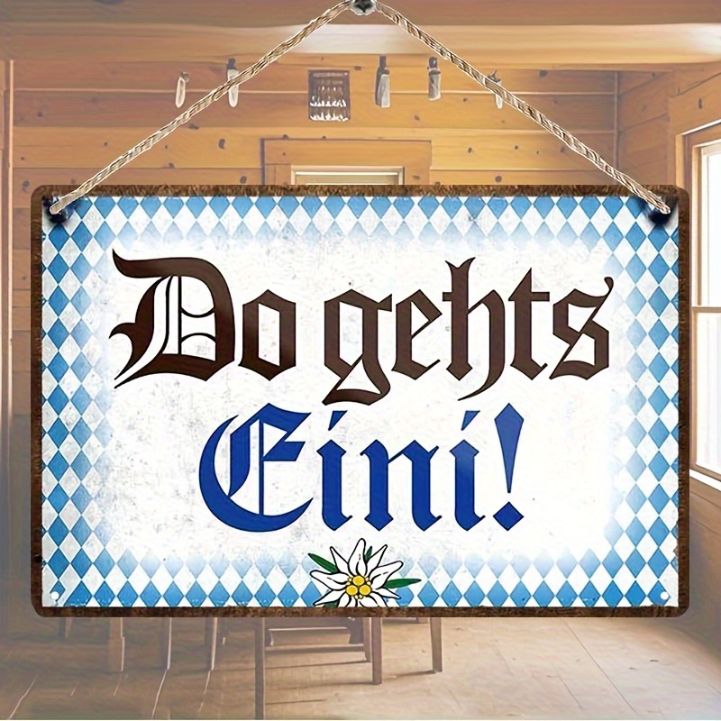 Image of 2d Flat, 2d Flat Checkered Metal Sign "do Gehts Ein!" - Text Wall Art, Durable Iron Decor Suitable For Bedroom, Living Room, Bar & Outdoor Decor - Easy-to-hang Wall Sign, 2d Flat