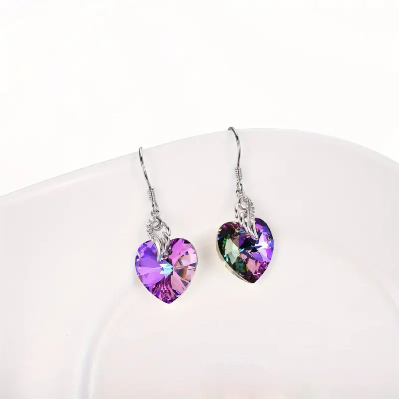yfn love heart synthetic crystal sterling silver dangle drop earrings with synthetic crystals fine jewelry gift for women anniversary birthday gift christmas holiday gifts 34 mm x 14 mm synthetic crystal from cubic zirconia Product details 1
