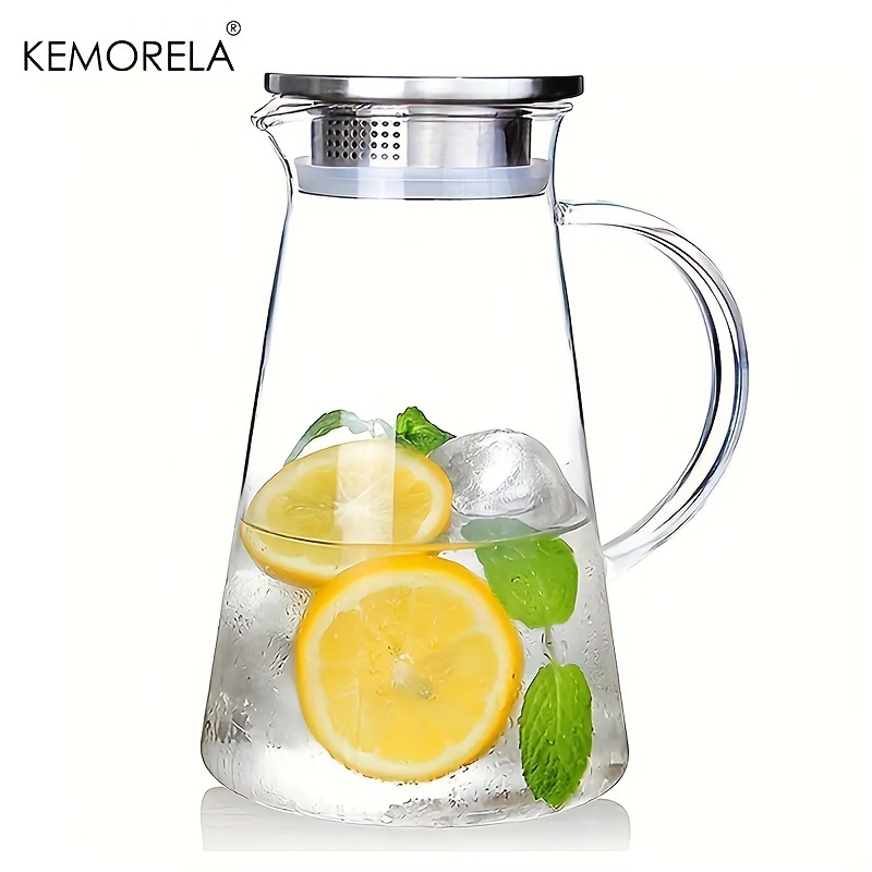 1pc, Pitcher With Lid, 1.5L/50.73oz Heavy Duty Heat Resistant Glass Water  Bottles, Juice Container, Hot And Cold Beverage Water Kettle, Summer Drinkwa