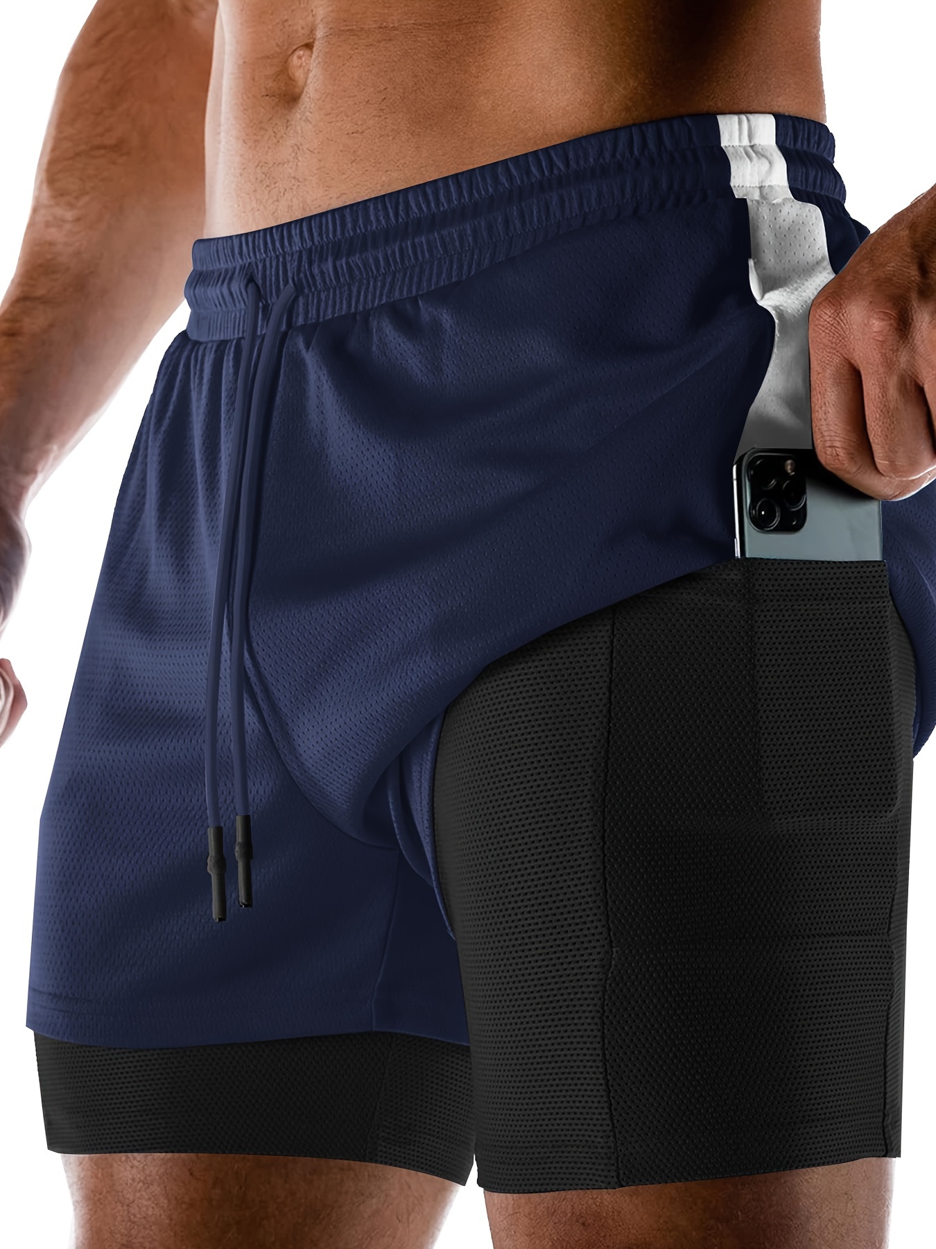 Mens Gym Running Shorts Athletic Workout Clothes For Men Quick-Dry Shorts  With Zipper Pockets