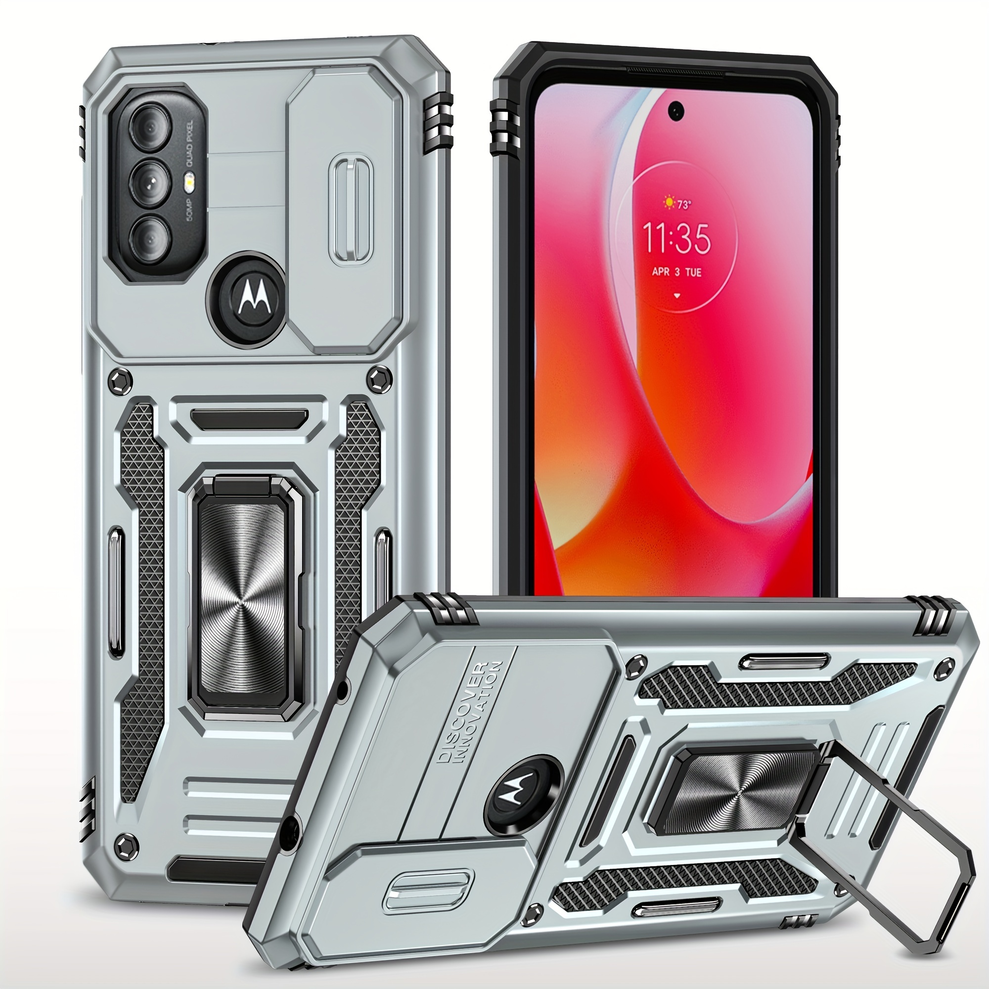  Compatible with Motorola Moto G14 Case, Military Grade Drop  Protection Cover 360 Shockproof Heavy Duty Hard Bumper Rugged Mobile Phone  Cases with Kickstand (Color : Silver) : Cell Phones & Accessories