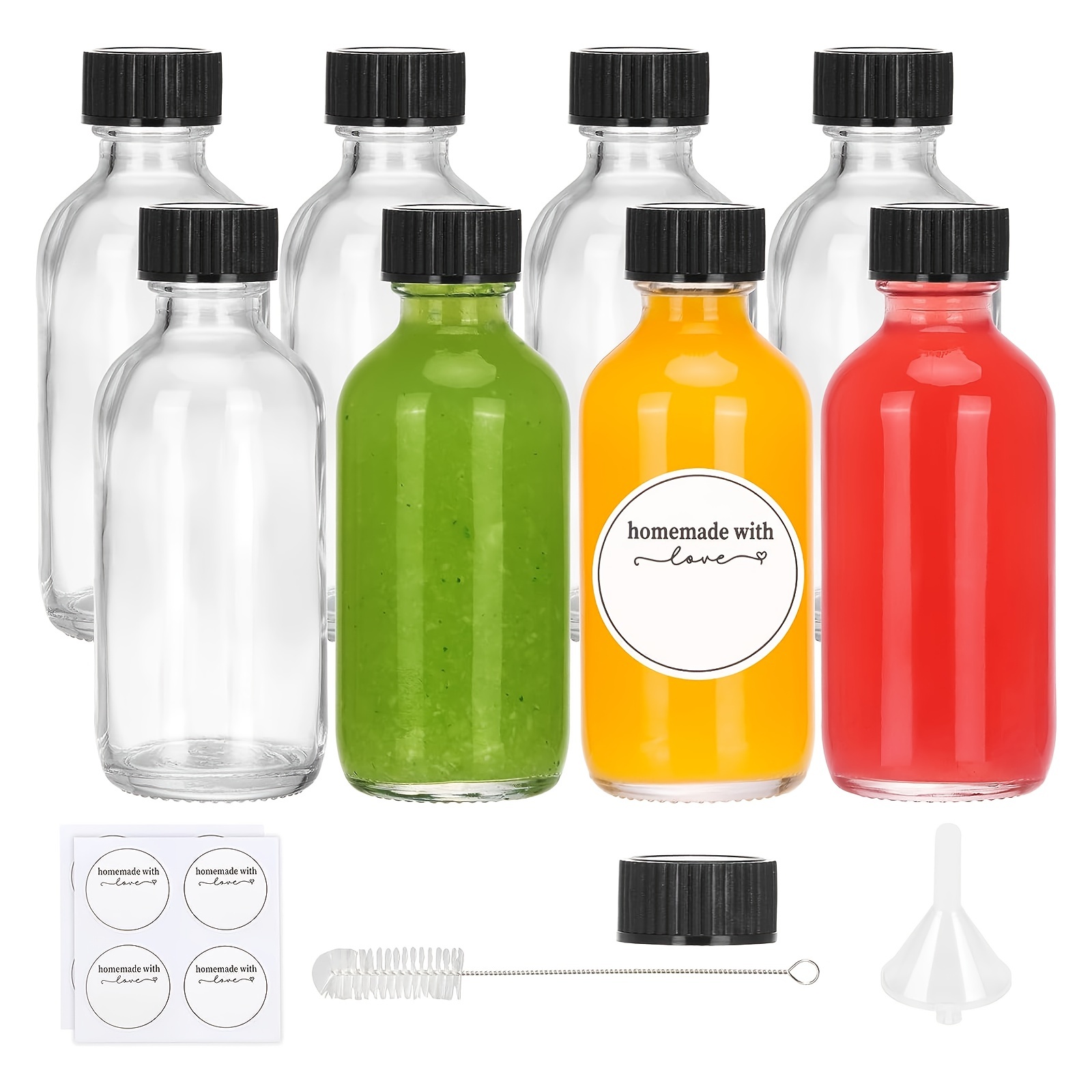 Botellas vacías de plástico PET de 16 onzas para jugo. Paquete de 35  recipientes reutilizables transparentes para leche; con tapones verdes  Tamper