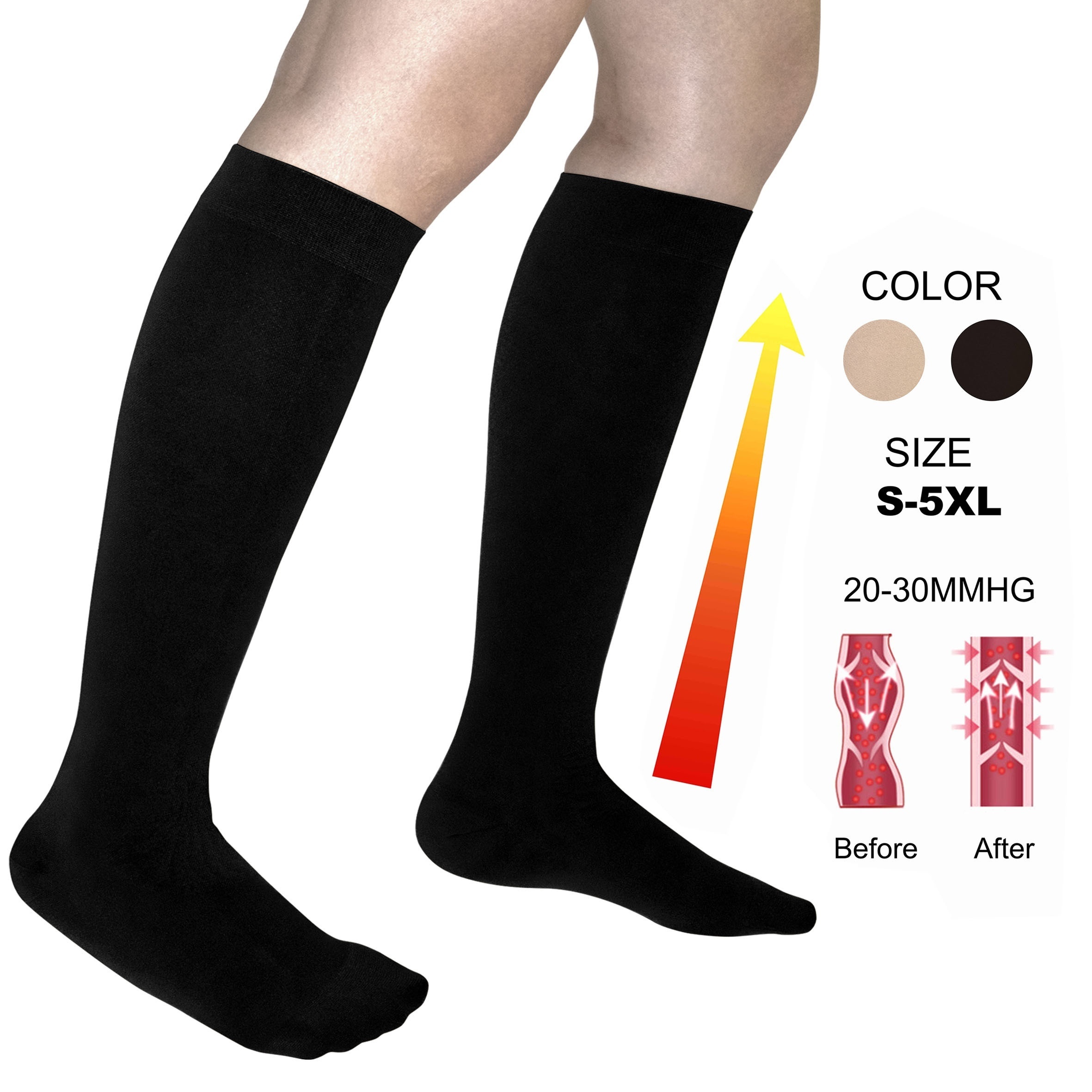Pair Open Toe Medical Compression Socks Plus Size XL-7XL 20-30mmHg