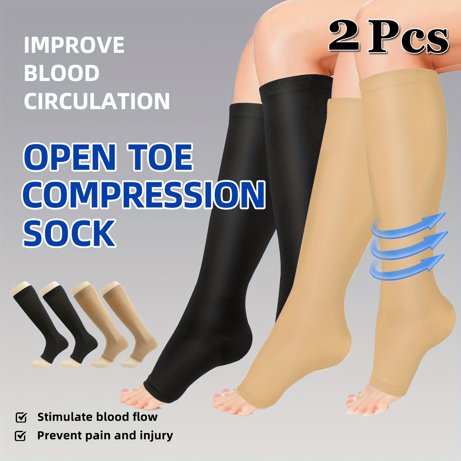 6 medias de compresion de compresión para varices 20-30 punta abierta  calcetines