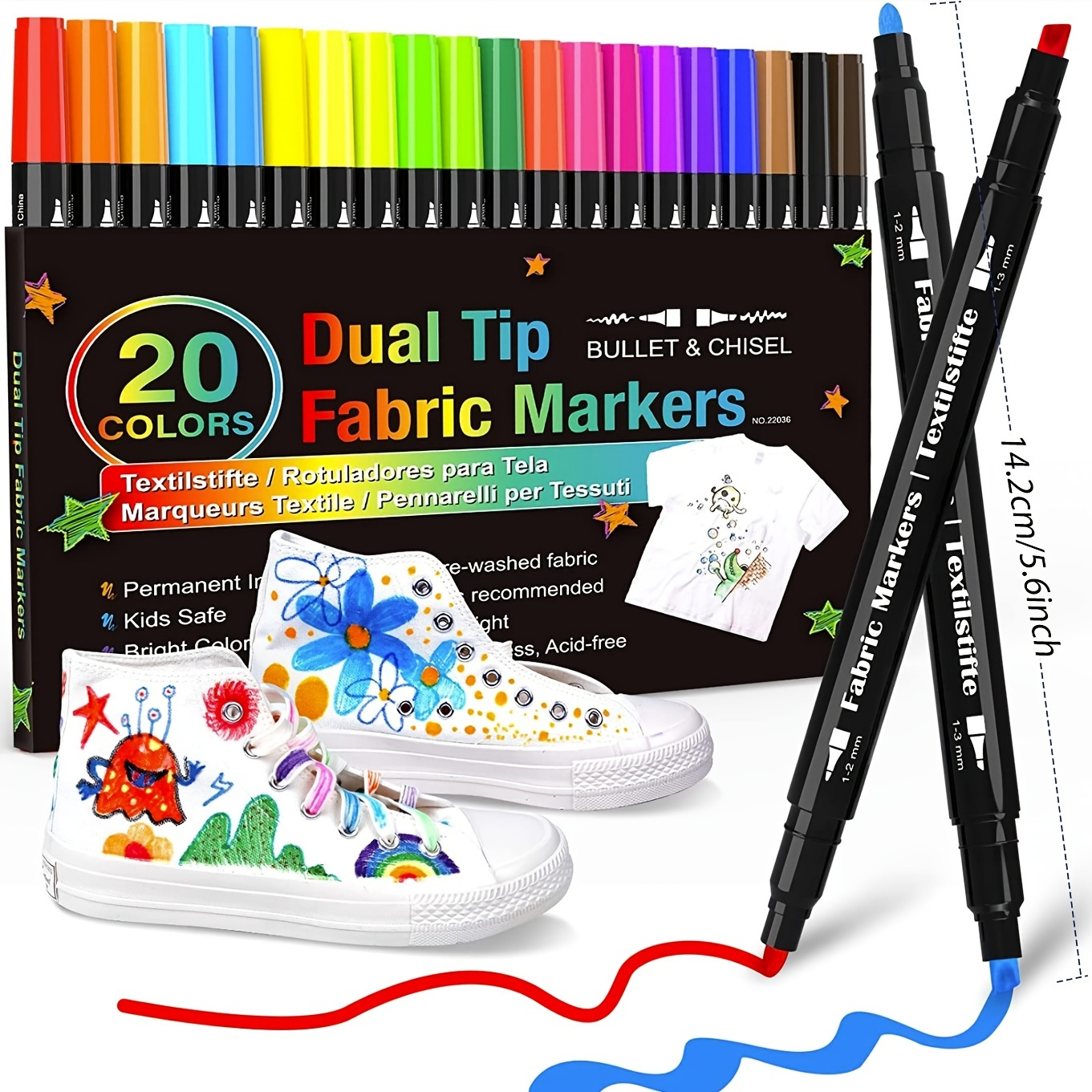 Fabric Markers Permanent for Clothes, 24 Colors Fabric Pens No Bleed, Fine  Tip for Kids, Non-Toxic Markers Paint for Tote Bag White Shirt Baby Bibs