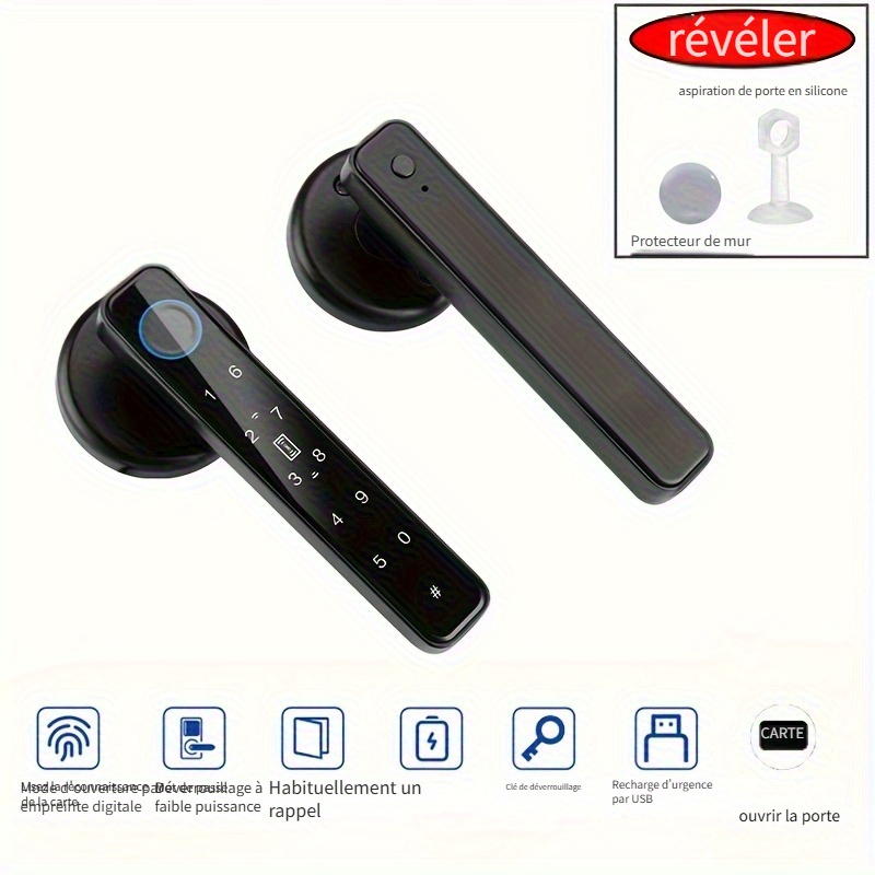 Serrure à empreinte digitale et mot de passe, serrure de porte électronique intelligente pour la maison et le bureau, installation facile sans perçage, lecteur de carte électronique à empreinte digitale et mot de passe