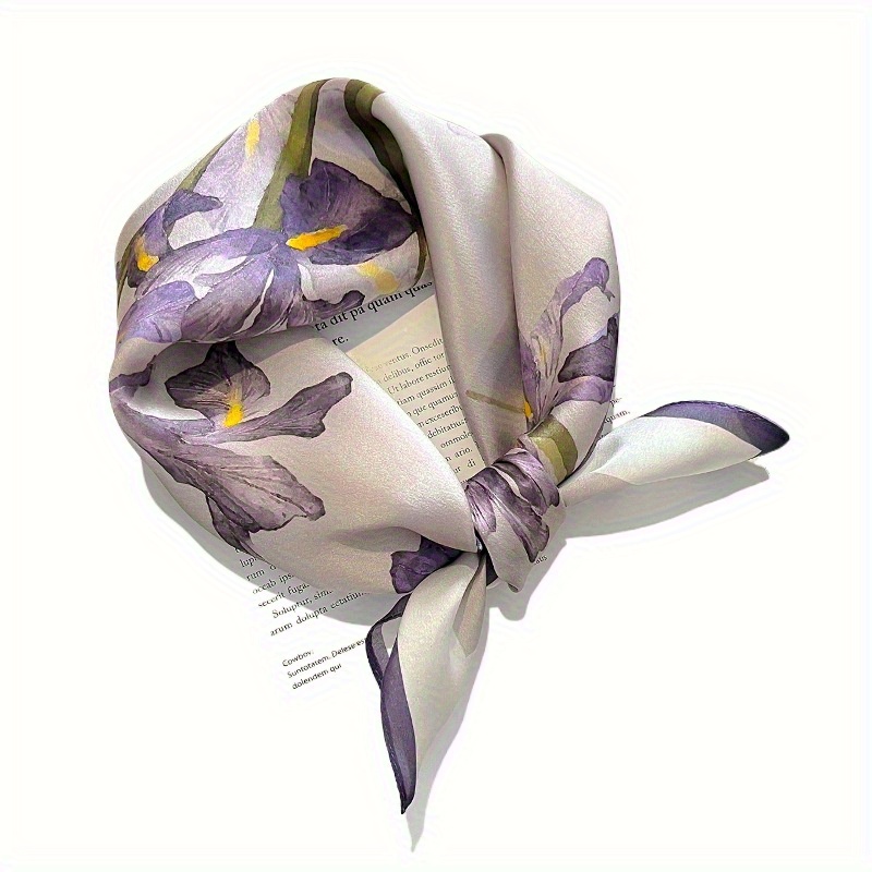 Image of 1pc Elegant Floral Jacquard Square Scarf - 27. Breathable Lightweight Elastic Women's Scarf For Casual Weekend , Decorative Headwear, Hair Scarf, Sophisticated Style, Neat