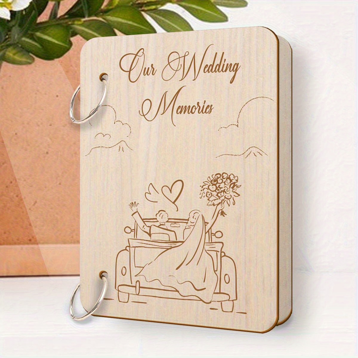 slika predmeta 1 kos lesena knjiga spominov - album za poroke s praznimi stranmi, elegantna knjiga gostov za rojstne dneve, maturantske praznike - trajno darilo iz masivnega lesa za starše, nevesto in ženina (  log)
