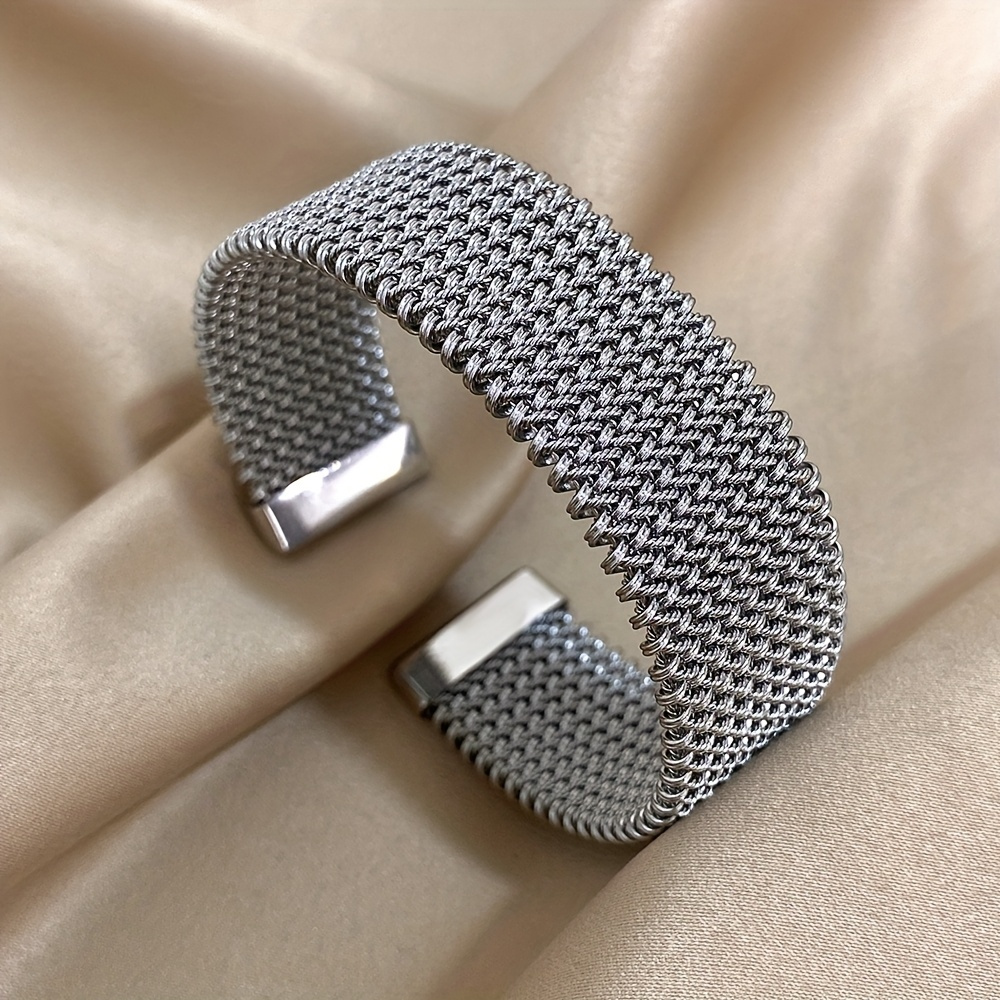 Image of Vintage Stainless Steel Braided Mesh Open Bangle Bangle Bracelet, Classic Cuff Waterproof Jewelry, For Women Men Daily Party Wear Jewelry Accerssories Giftsnew Year's Gifts Valentine's Day Gifts
