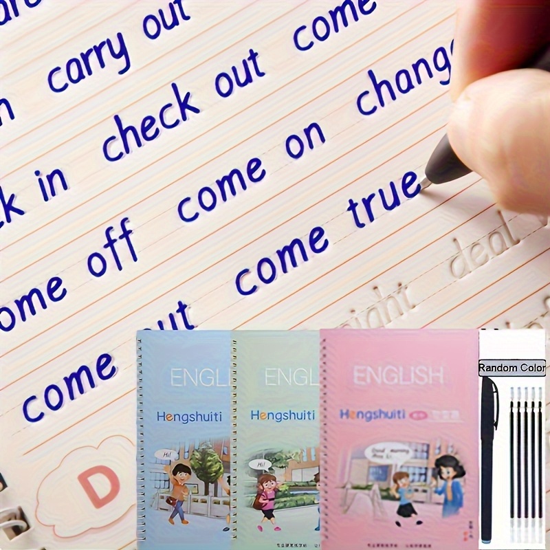 TEMU A Set Of 4-volume English Handwriting Practice Books, With Built-in Writing Tools And Reusable English Alphabet Calligraphy Practice. Random