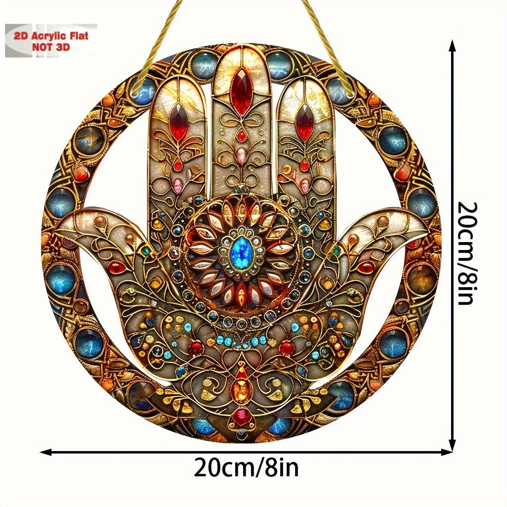 TEMU 2d Flat, 2d Flat Bohemian Hand Sun Catcher - 2d Acrylic Window Hanging Decoration With Colorful Painted Effect, Porch And Garden Accent, No 3d