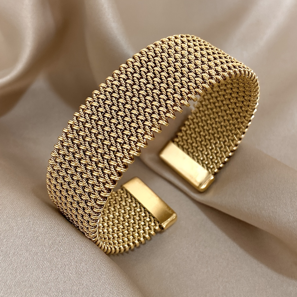 E-shop Vintage Edelstahl Geflochtenes Mesh Offenes Armreif Armband, Klassisches Manschettenförmiges Wasserdichtes , für Frauen Männer Täglich Party