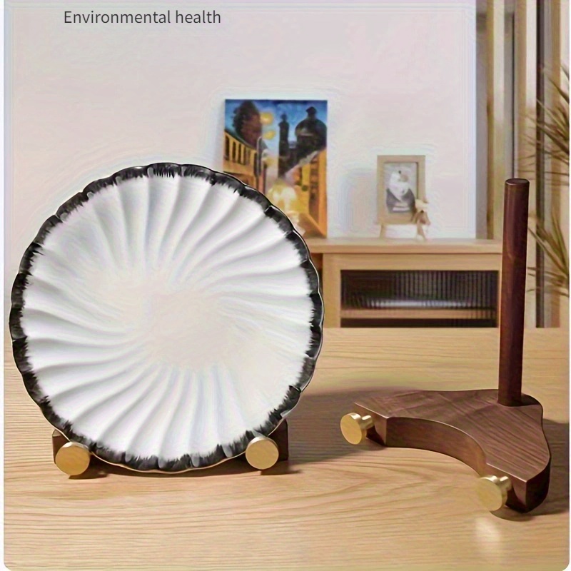 solid wood plate display stand dual compartment round plate Temu