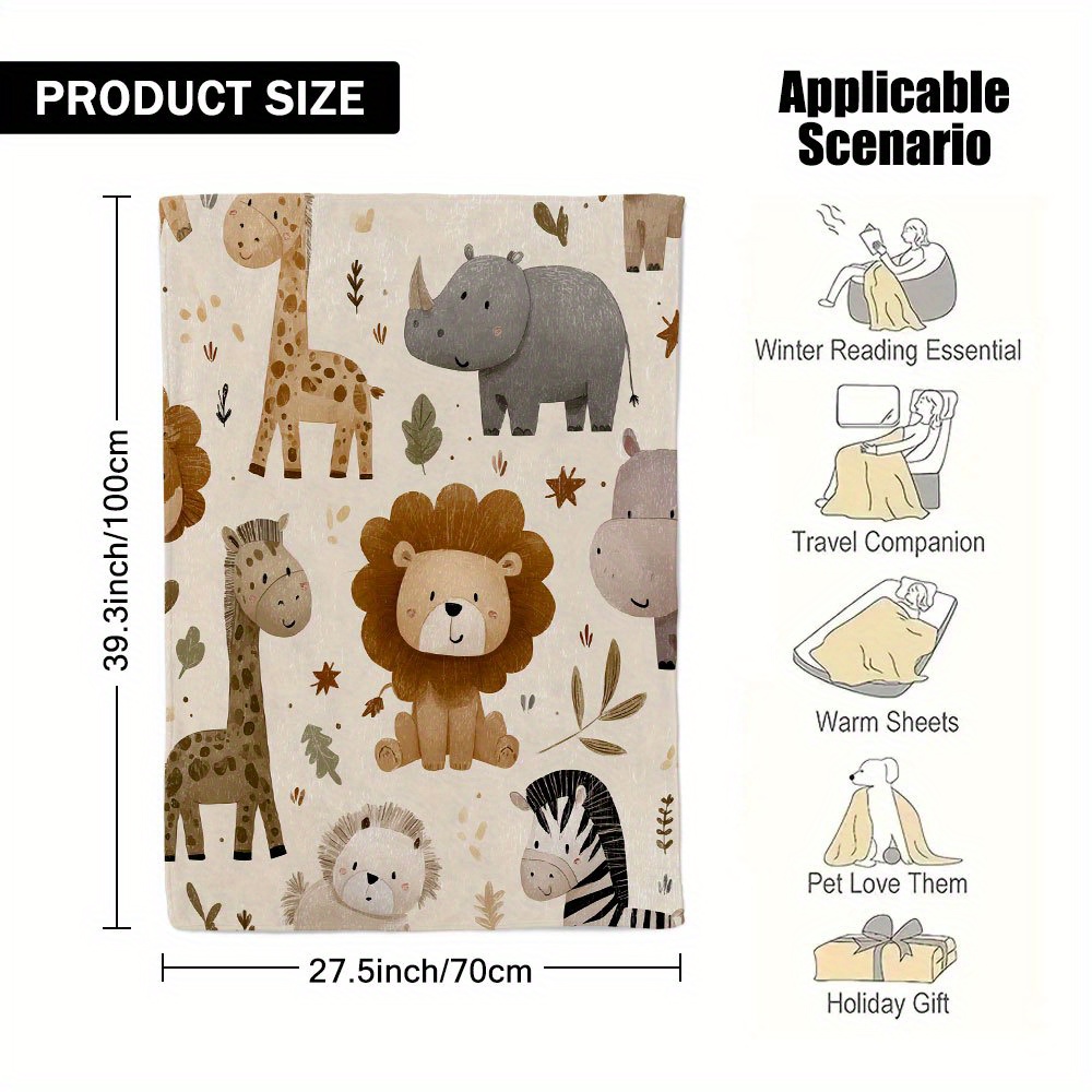 1pc Soft Cute Animals Print Flannel Blanket For Sofa,, Office, Travel – Lightweight & Cozy Throw