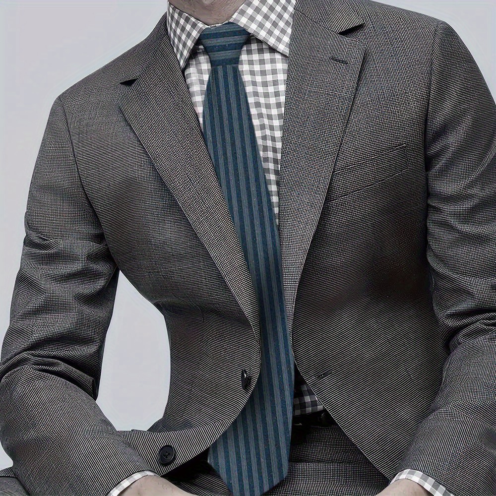 1pc mens light gray suit black shirt blue striped tie Temu Australia