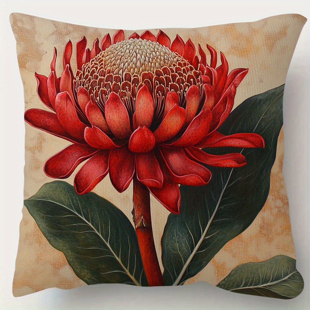 TEMU 1pc, Double-side Short Pillow Case, Australian Flower Red Throw Pillow Covers, 18inch*18inch, Suitable For Sofa, Living Room, Bedroom, Office