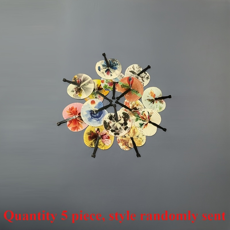Image of 5/3/1pc Vibrant Chinese-style Paper Fan With And - Portable, Foldable, Elegant Tassel Decoration, Gift For Ladies, Traditional Art Piece | Durable Plastic