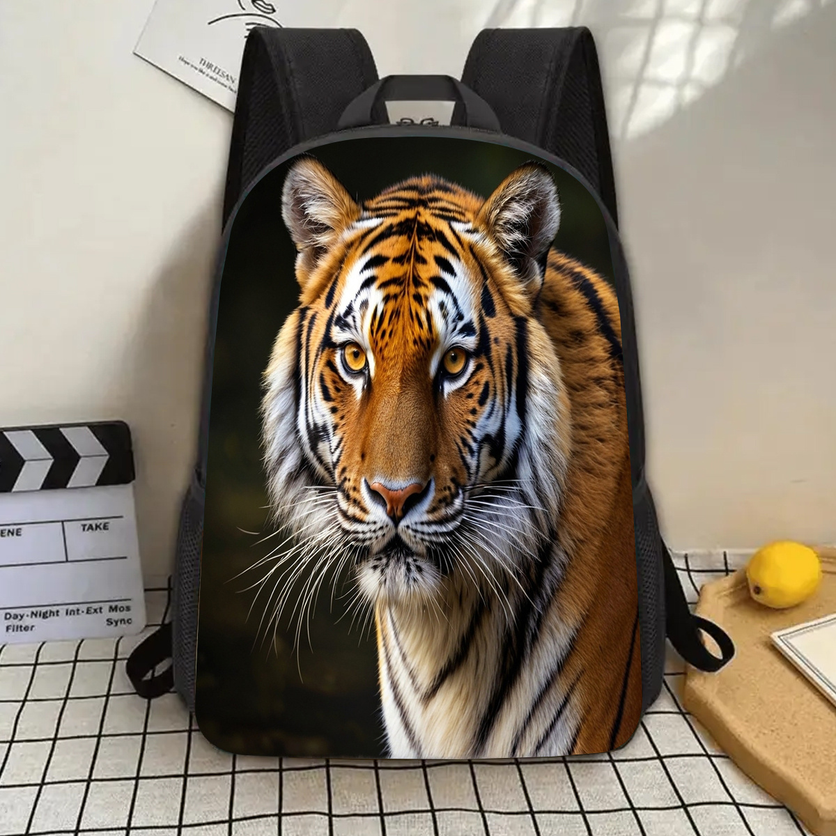 TEMU 1pc 17-inch Lightweight Laptop Backpack With Tiger , Large Capacity Durable School Backpack With Water Bottle Holder & Adjustable Straps For