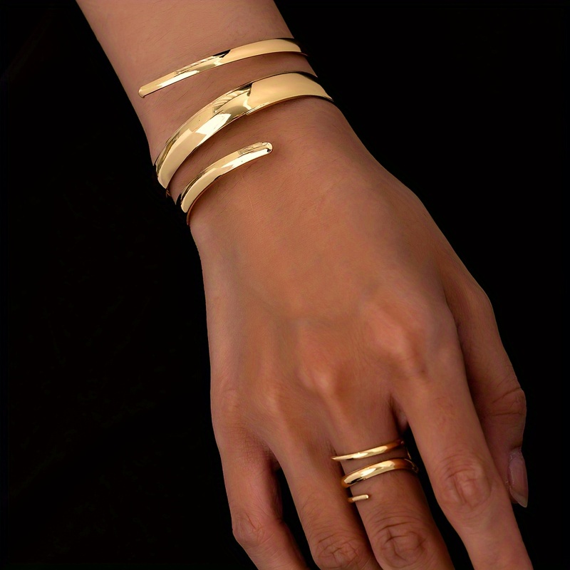 2pc Minimalist Geometric Bracelet and Ring Set for Women