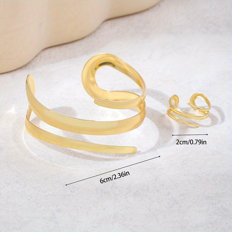 2pc Minimalist Geometric Bracelet and Ring Set for Women