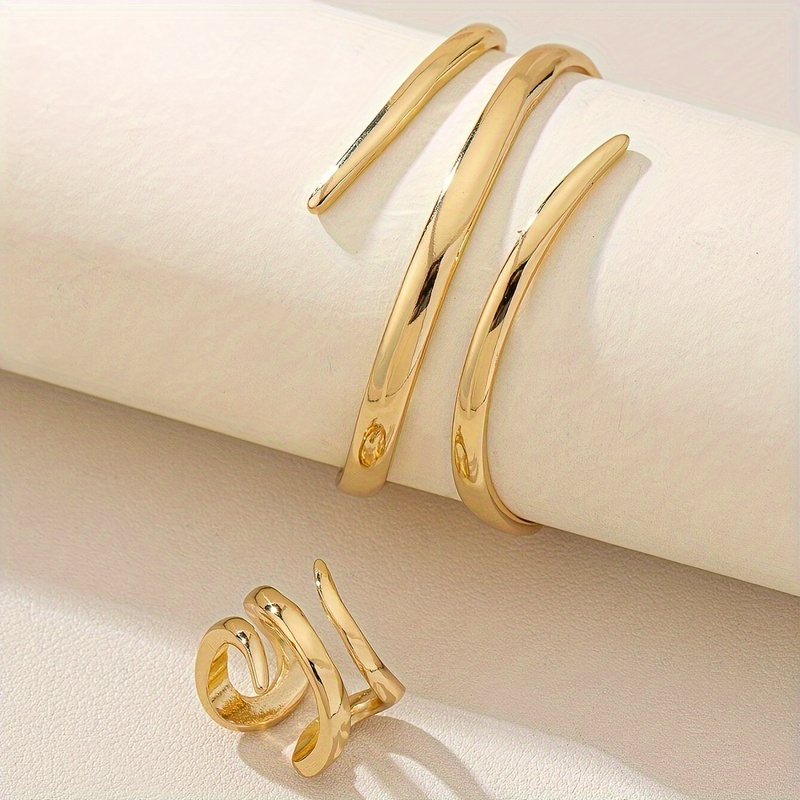 2pc Minimalist Geometric Bracelet and Ring Set for Women
