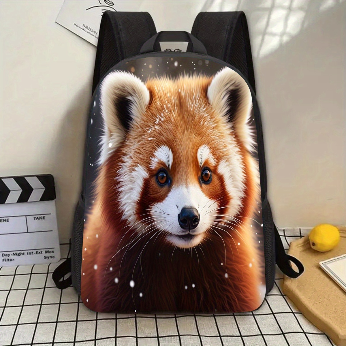 TEMU 1pc Red Panda Snowflake Design 17-inch Laptop Backpack With Water Bottle Holder - Lightweight Durable School Backpack For Teens & Adults,