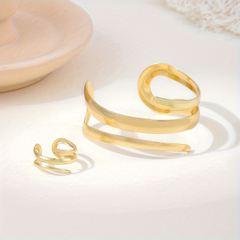 2pc Minimalist Geometric Bracelet and Ring Set for Women