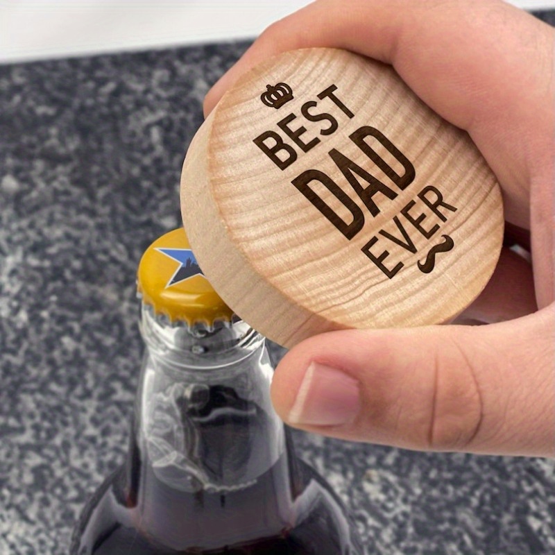Personalized Engraved Wooden Magnetic Bottle Opener Best Dad Ever - Unique Birthday Father's Day Gift, Circle Fridge Magnet