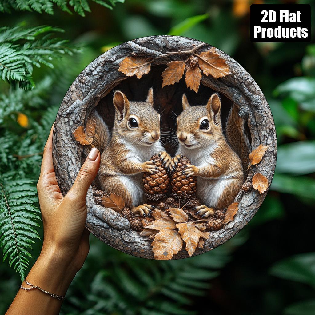 TEMU 2d Flat, 1pc, Squirrel-themed Round Aluminum Metal Plaque, Suitable For Bar, Kitchen, Coffee Shop, , Office Decoration, Holiday Gift,