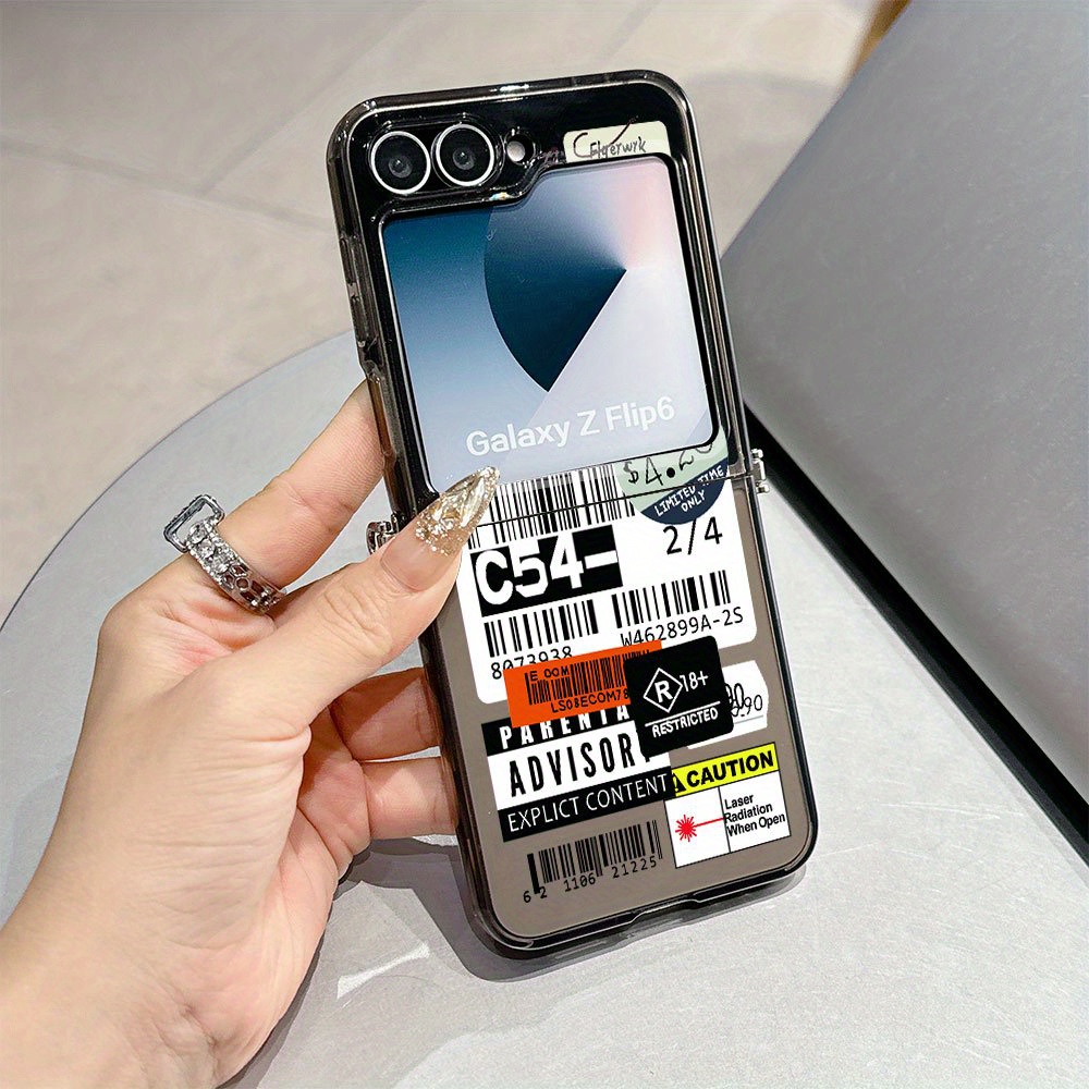 TEMU Y2k Cool Colorful Label Pattern Phone Case Suitable For Galaxy Zflip7 Zflip5 Zflip6 Z Flip5 Flip6 Anti-drop Transparent Soft Back Cover