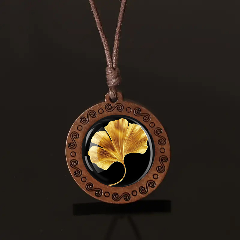 Image of Vintage Pendant Necklace With Black Background - Adjustable Cord, Ideal For Daily Wear &, Unisex Bohemian Style Jewelry, Necklace|vintage Leaf Design|detailed Leaf Motif, Pendant