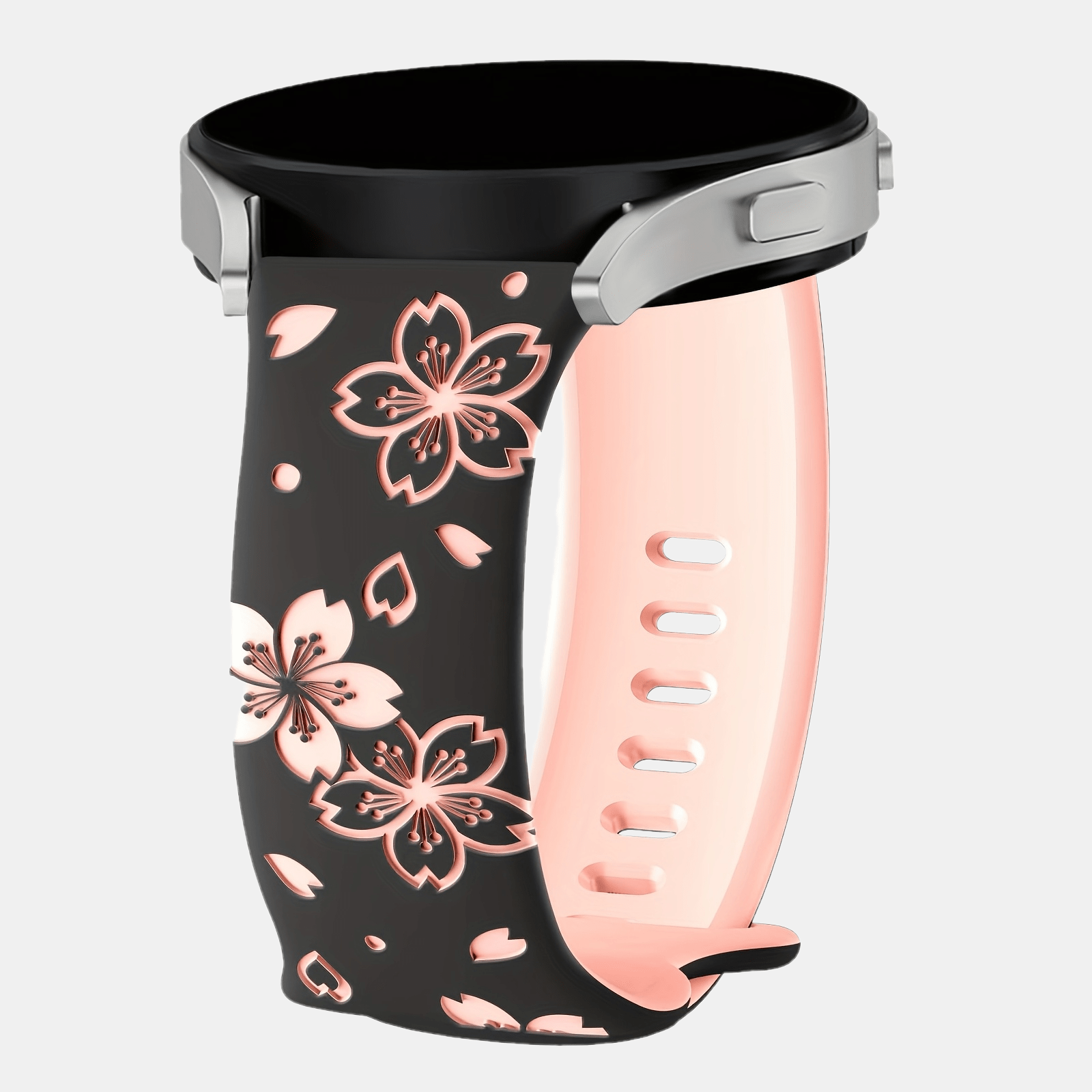 E-shop 20mm/22mm - Kirschblütenmuster Graviertes Silikon Uhrenarmband, Geeignet für Männer und Frauen, mit einem zweifarbigen, natürlichen, weichen
