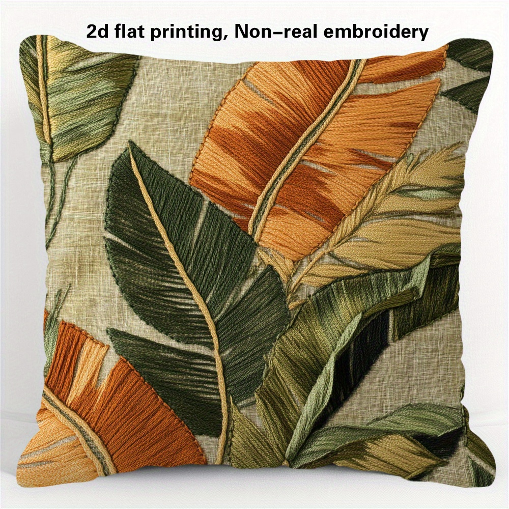 TEMU 2d Flat Printing, 1pc Banana Leaves Print Throw Pillow Cover, Double-sided Print, 18×18 Inch, No Pillow Insert, Hidden Zipper, Embroidery,